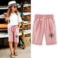 thumbnail image 3 of LRen Shorts for Girls Summer Elastic High Waist Drawstring Bermuda with Pockets Kids Casual Knee Shorts, 3 of 5