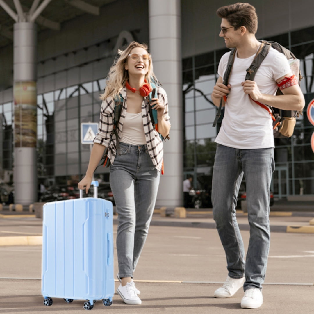 Yougu 28" Lightweight Hardshell Luggage ABS Suitcases with Double Wheels, Expandable Checked , (Sky Blue)
