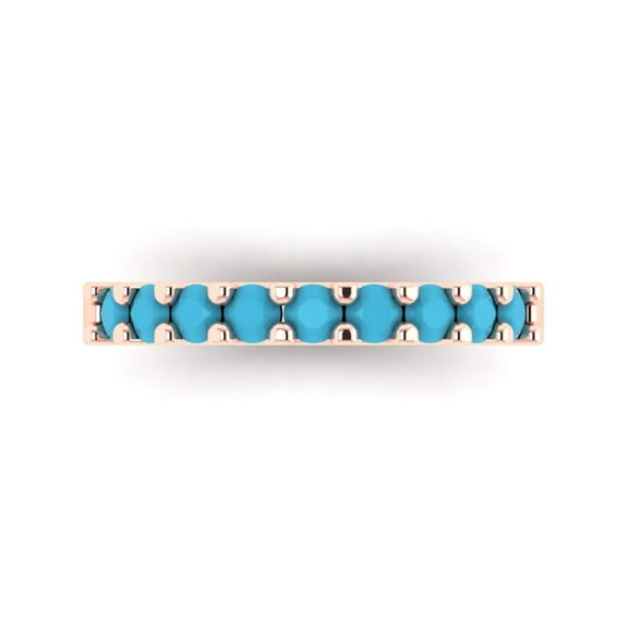 0.63 ctw Wedding Band for Women - 18K Rose Gold Simulated Turquoise Stackable Eternity Ring