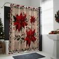 thumbnail image 4 of Christmas Poinsettia Bathroom Shower Curtain Winter Red Floral Pine Leaf Wood Grain Waterproof Washable Shower Curtains for Bathtub Bath Decor with Grommets and Hook 66 X 72 Inch, 4 of 8