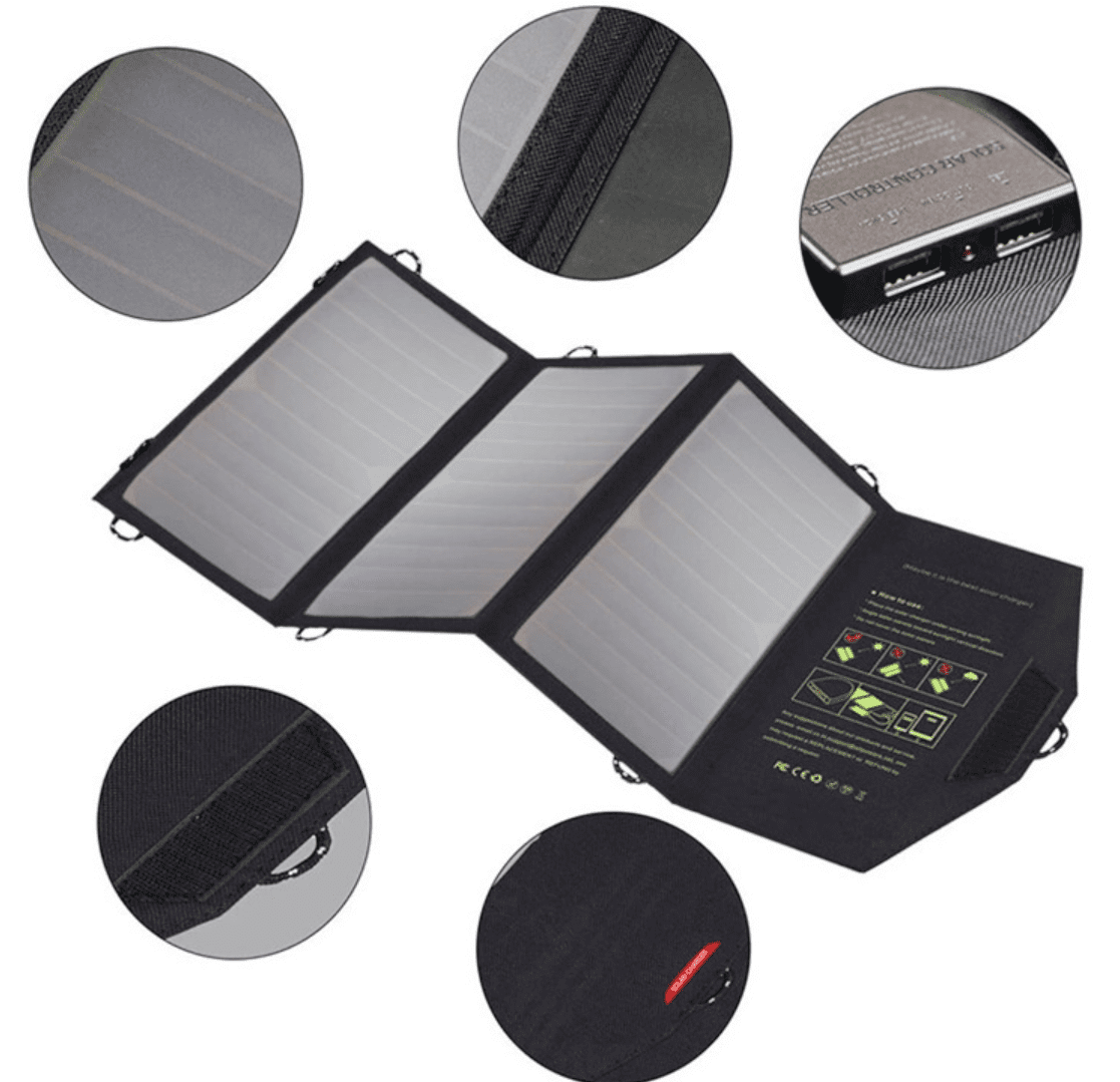 Portable Solar Charger, 20W Solar Panel Charger for Cell Phone with Dual USB Output Waterproof Foldable Camping Solar Pnaels Survival Emergnecy Kit for Tablet GPS iPhone Camera & USB Device