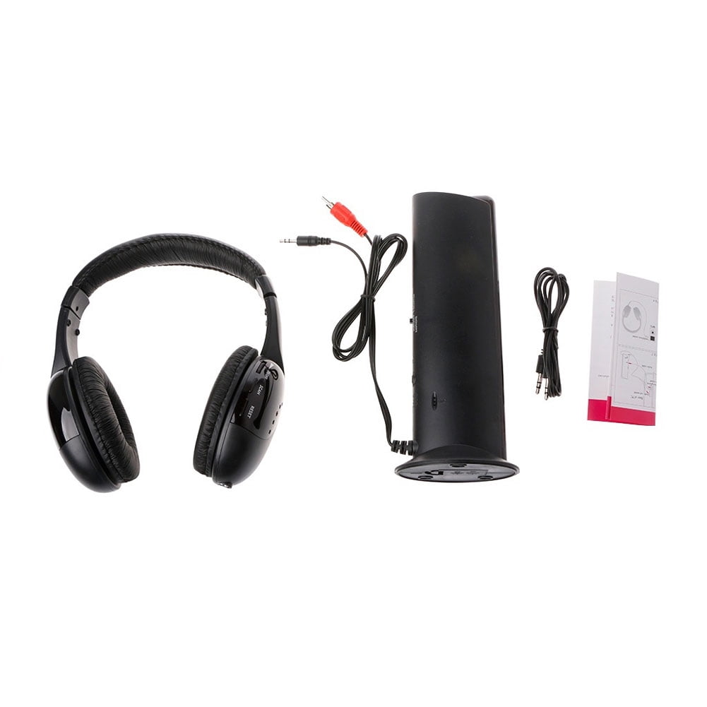 HEVIRGO 5 in 1 Hi-Fi Wireless Headphones with FM Transmitter for TV Watching, FM Radio Headsets 100ft Range for TV DVD MP3 CD MP4 PC