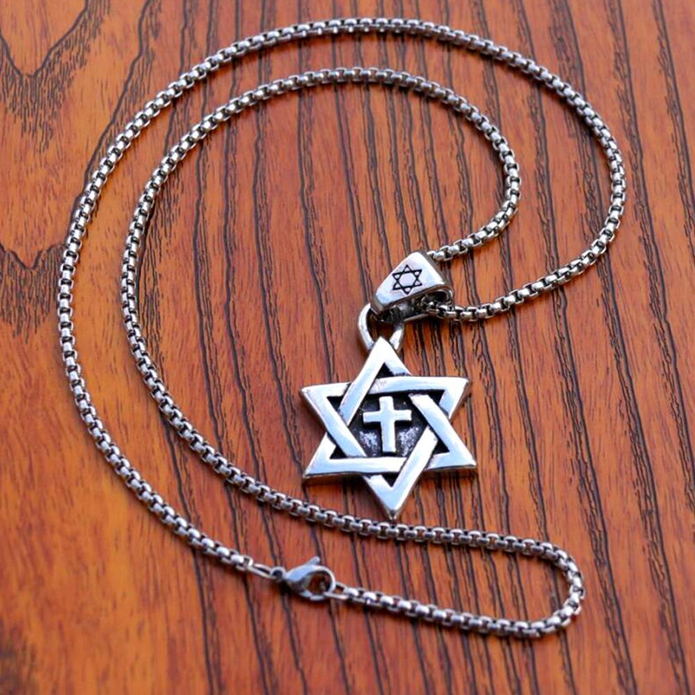 Stainless Steel Star Cross Pendant & Necklace Gold Color Women/Men Chain Israel Jewish Jewelry For Men - image 4 of 7