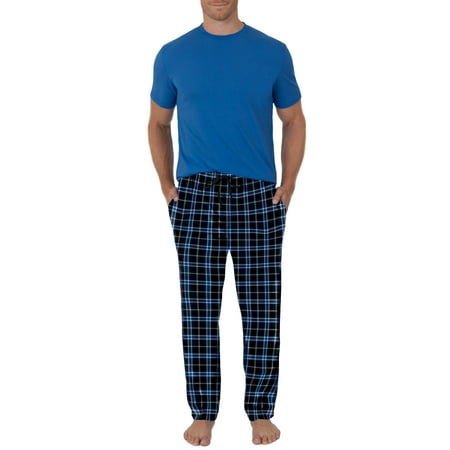 Fruit Of The Loom Men's Short Sleeve Crew Neck Top and Fleece Pajama Pant Set