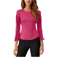 thumbnail image 7 of Olyvenn Womens Ruffle 3/4 Sleeve Tops Lightweight Sparkly Elegant Dressy Blouses Sexy Double Layers Cute Mesh Tunic Shirts Hot Pink XL, 7 of 7