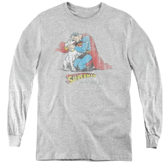 Superman - And His Dog - Youth Long Sleeve Shirt - X-Large