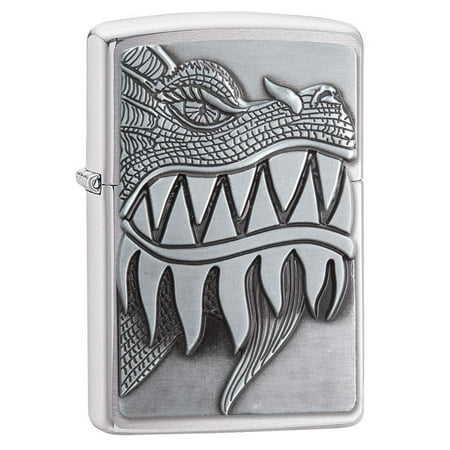 - ZIPPO FIRE BREATHING DRAGON EMBLEM BRUSHED CHROME LIGHTER