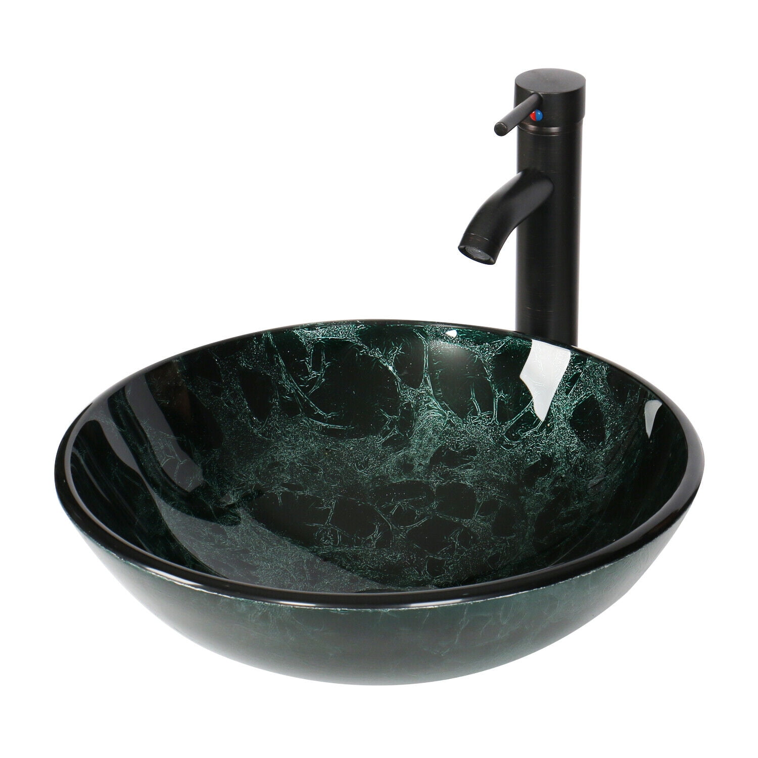 FULLWATT Bathroom Tempered Glass Vessel Sink Bowl Faucet Popup Drain