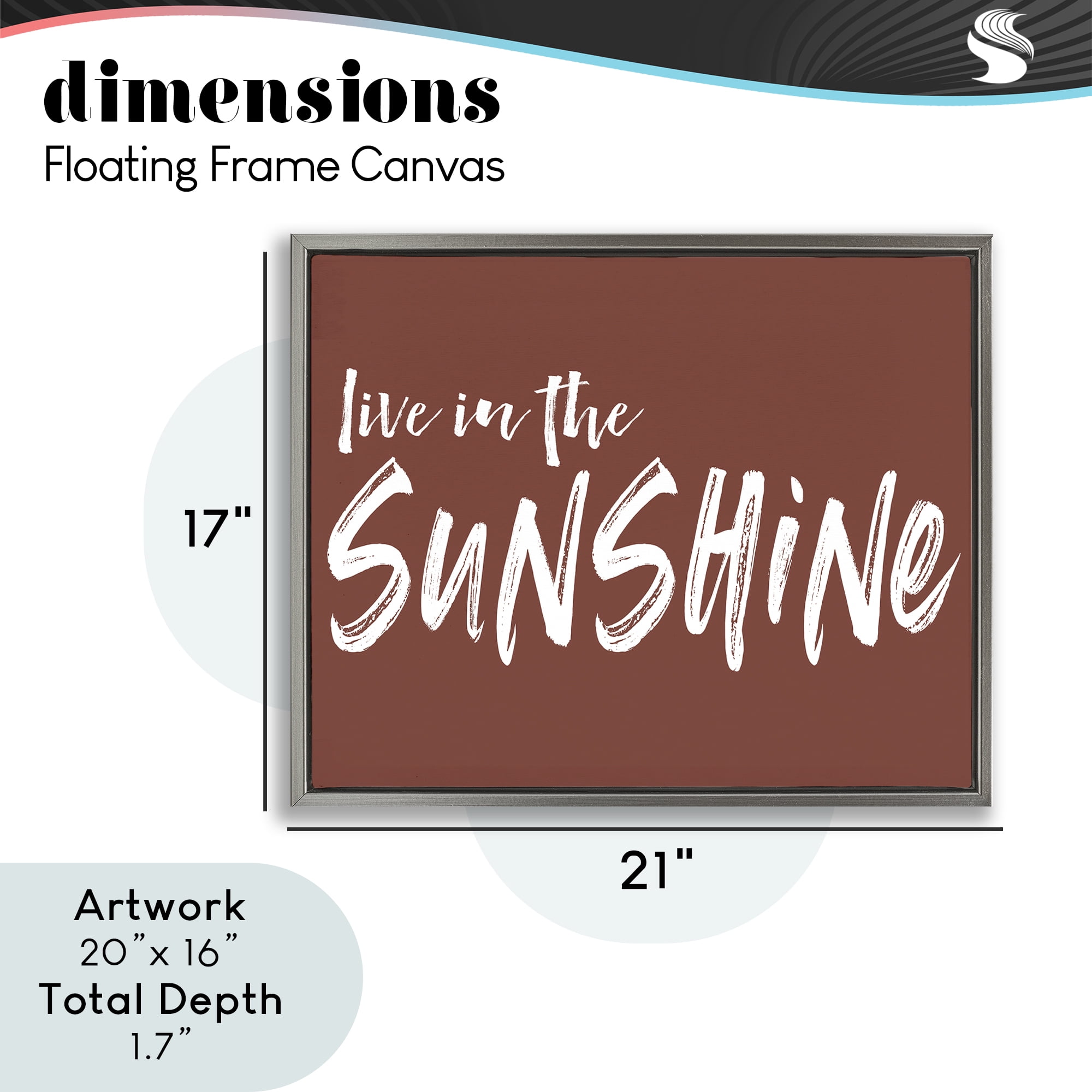 Live In The Sunshine Brown Gray Framed Floater Canvas Wall Art, design by Lettered and Lined