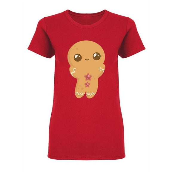 Happy Gingerbread Man Design Shaped T-Shirt Women -Image by Shutterstock, Female Medium