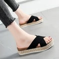thumbnail image 4 of sckarle Women's espadrille Wedge Sandal Leopard Print Sandals Espadrilles Hemp Rope Woven Thick-soled Casual Slippers Criss Cross Band Footbed Slippers for Festivals Everyday Leisure, 4 of 7