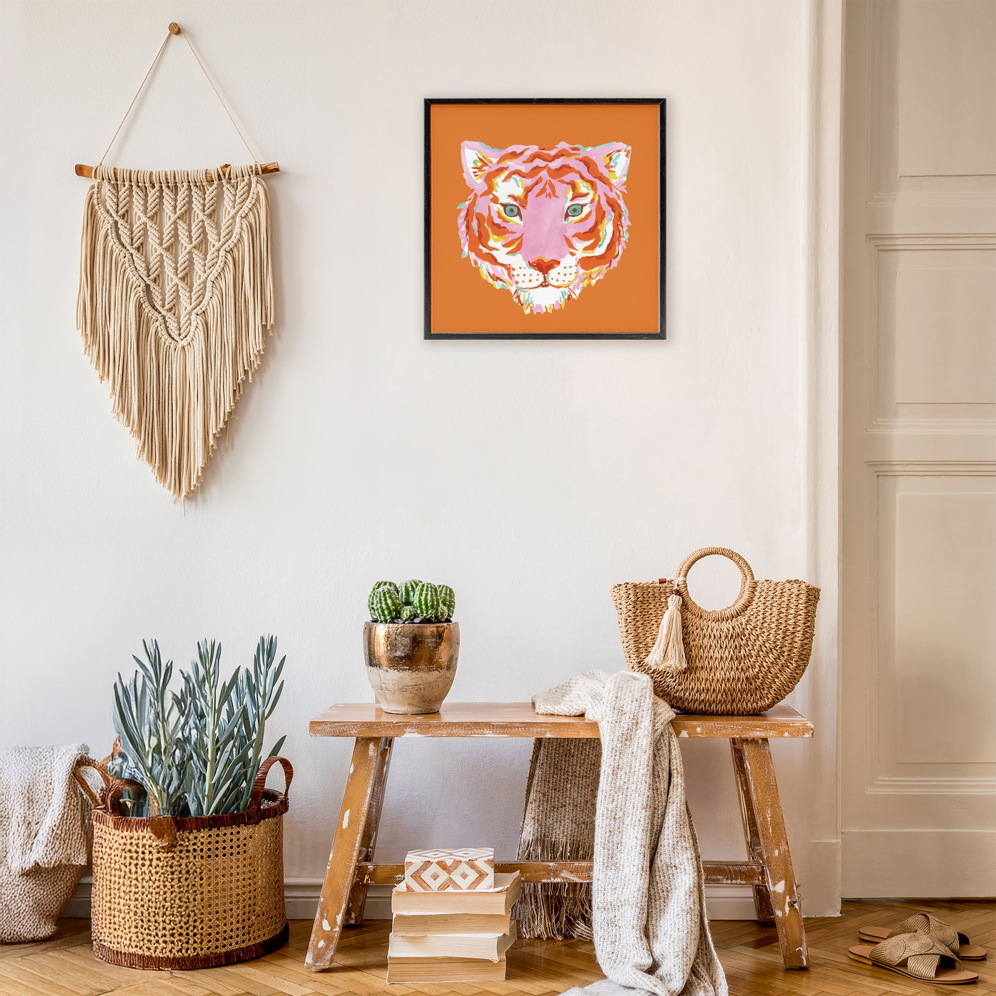 Stupell Industries Fun Bold Orange Tiger Black Framed Giclee Art, design by Karolina Sato