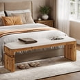 thumbnail image 5 of Finmind 55" Solid Wood Entryway Bench, Upholstered End of Bed Bench with Cushion for Entry, Brown, 5 of 9