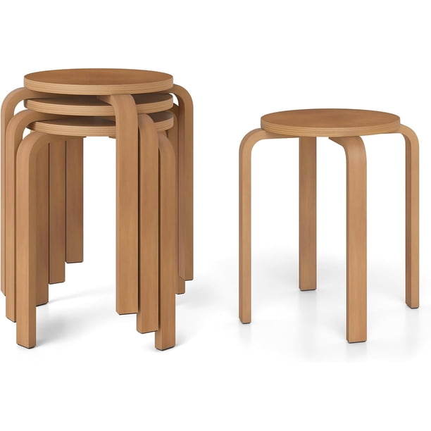 Songqin Stackable Bentwood Stools Set of 4, 18-Inch Height Backless Counter Chairs with Round Top, Anti-Slip Felt Pad, Portable School Stool for Dining Room, Kitchen, Classroom (Walnut)