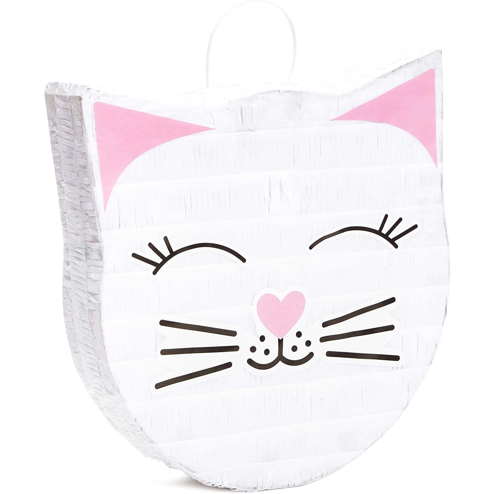 Small White Cat Pinata for Kids Girls, Kitten Birthday Hanging Party Decoration Favors, 12.8 x 14 x 3 in