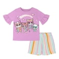 thumbnail image 1 of Conjunto de camiseta y pantalones cortos de gasa para niñas pequeñas de Disney Super Kitties Lavende, 1 of 5