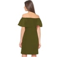 thumbnail image 3 of eloria Women's Georgette Off The Shoulder Ruffle Design Casual Midi Dress, Color : Olive Green | Size : M, 3 of 6