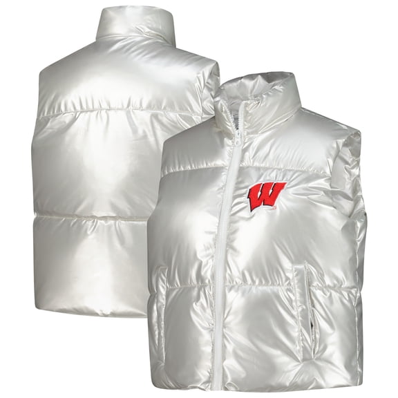 Women's ZooZatz Silver Wisconsin Badgers Metallic Cropped Full-Zip Sleeveless Puffer Vest