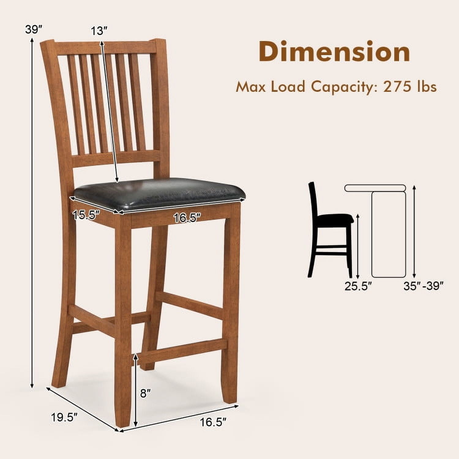 Demi Bonn 2-Piece Counter Height Bar Stools with Backrest, Modern Dining Chair with Backrests, Walnut