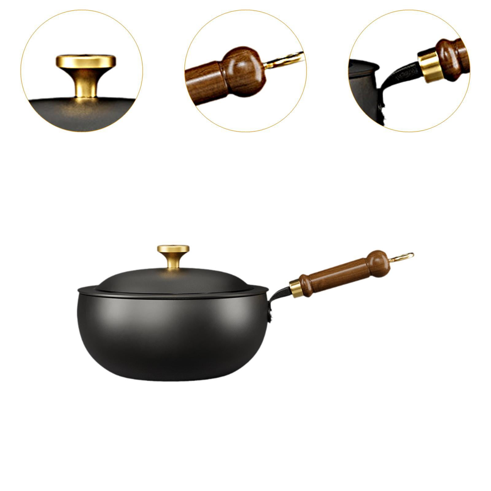 Esquirla Wok with Lid Deep Frying Pan Soup Pot Cookware Gas Instant Noodle Pot Stir Fry Pan Cooking Wok for Hotel Camping Dorm Kitchen 20cm diameter