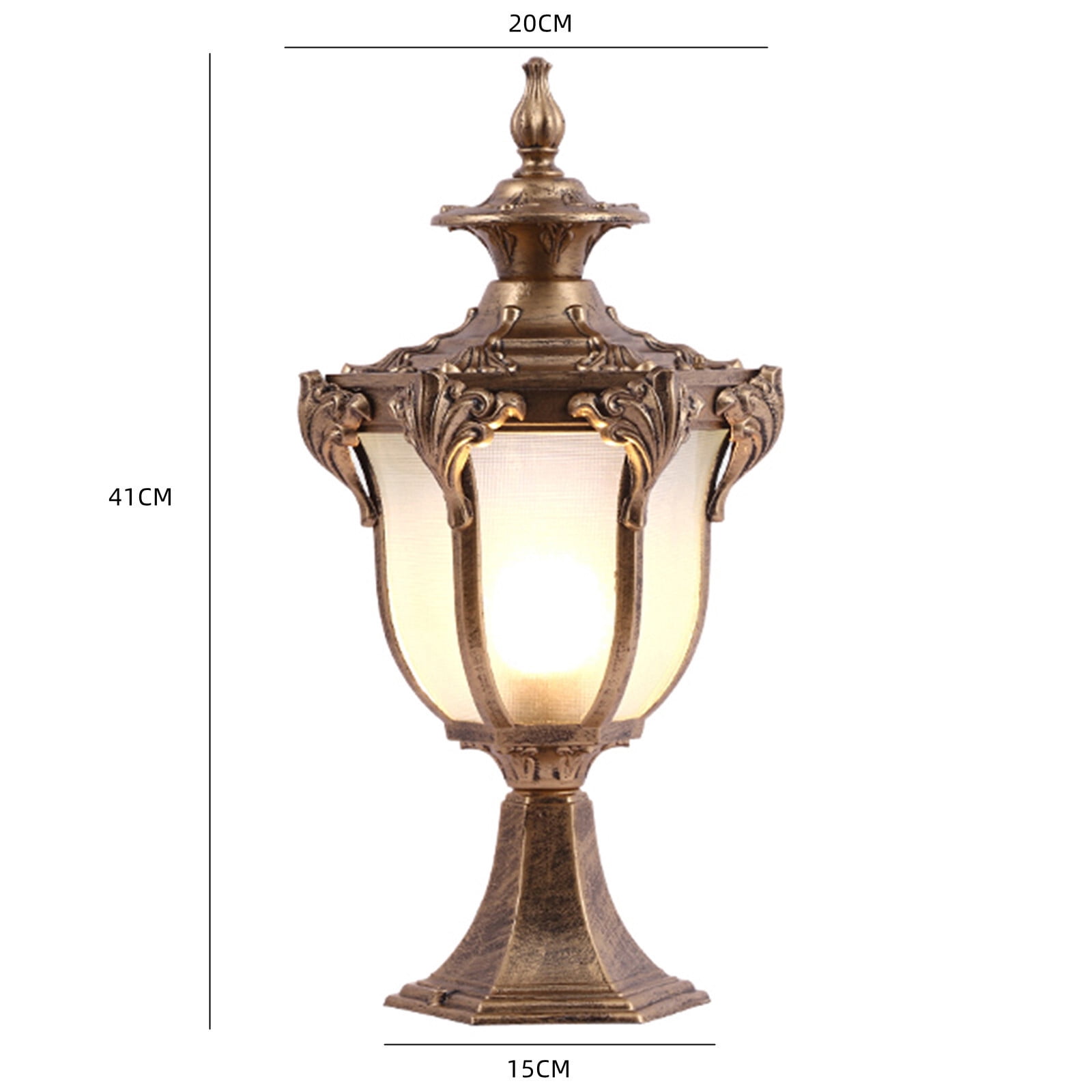 20*41cm Outdoor Post Light Lamp FixtureBronze Vintage Bronze Lantern Garden Gate Column Lamp with Stable Base
