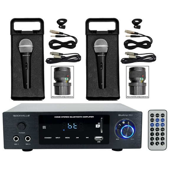 Rockville BLUAMP 150 Home Stereo Bluetooth Amplifier w/Optical/Phono/RCA 2) Mics