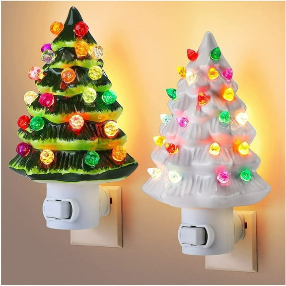 Christmas Tree Night Light, Vintage Decorative Xmas Tree Nightlight with Lamp, 360 Degree Swivel Plug with ON/Off Switch for Home Bathroom Bedroom Decor Living Room Porch Xmas Holiday Decor