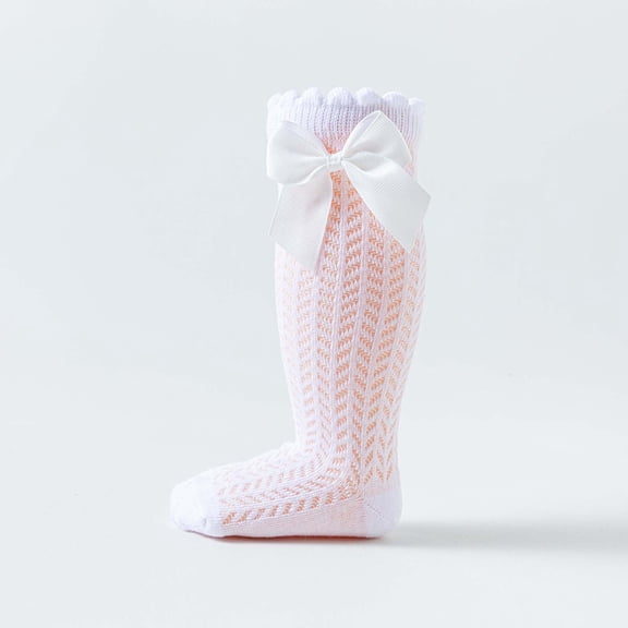 Daznico Breathable Baby Socks Spanish Hollow Knit Mid Calf Socks with Bow for Girls Boys Spring Summer Comfortable Toddler