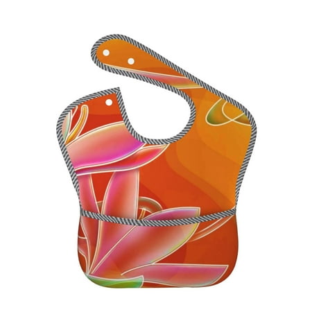 Bingfone Mess-Proof Baby Bib - Waterproof Bib For Baby Boy Or Girl With Food Catcher Pocket, Unisex-Orange Flower Psychedelic