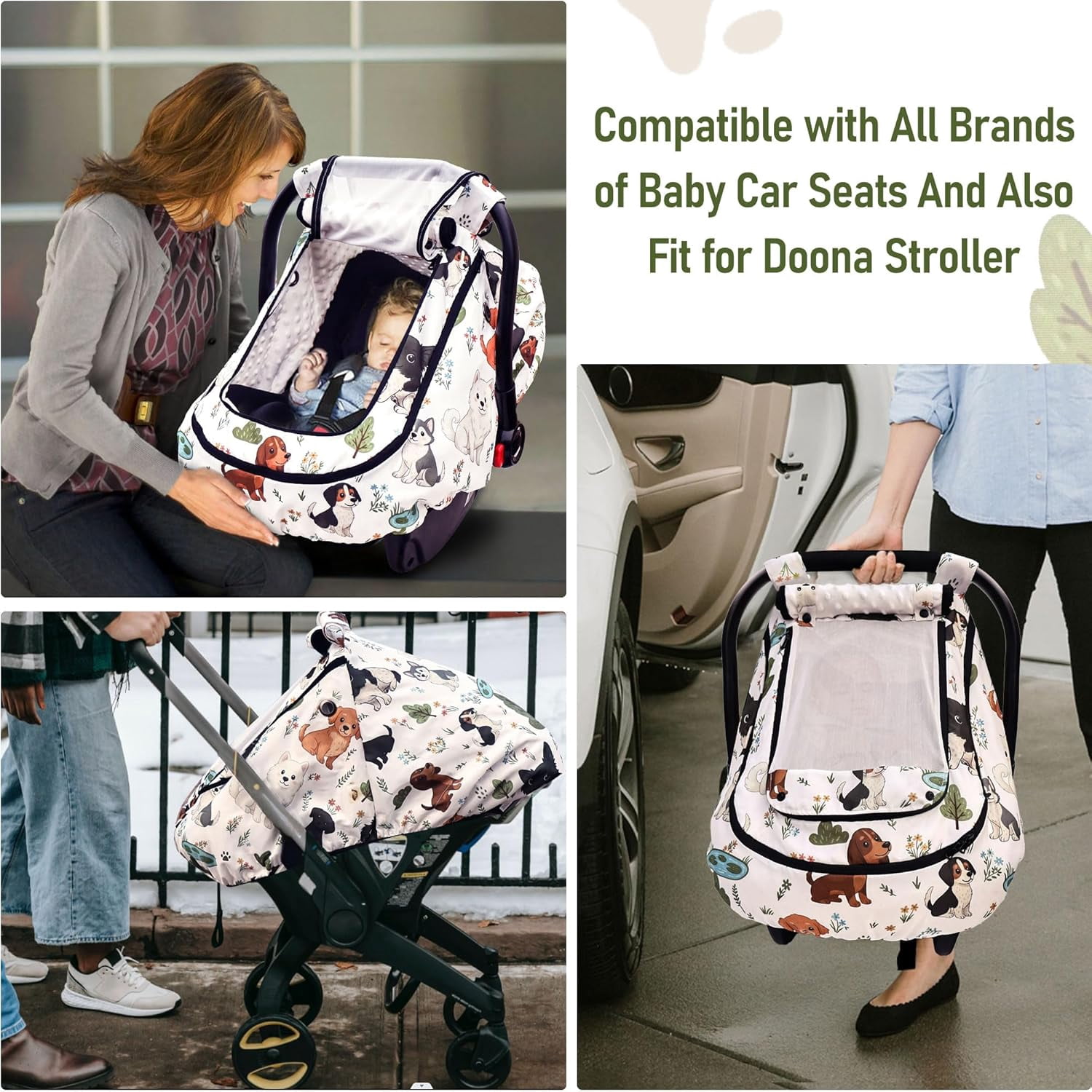 Waterproof Baby Car Seat Cover，YVMVDV Patented Cold Weather Carseat Cover for Babies,Infant Car Seat Cover Canopy for Boy Girls, Keeps Babies Warm and Cozy (Cute Dog)