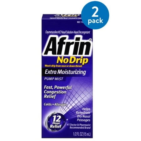 (2 Pack) Afrin No Drip Extra Moisturizing Pump Nasal Mist, Congestion Relief, (Best For Head Congestion)