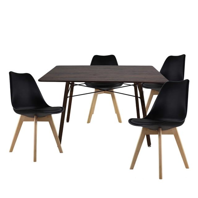 Set de Comedor Oslo Mundo In Melamina 120 con 4 Sillas Frankfurt Negro Minimalista