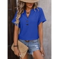 thumbnail image 7 of Summer New Style V-neck Button Solid Color Polka Dot Loose Short-sleeved T-shirt For Women, 7 of 7