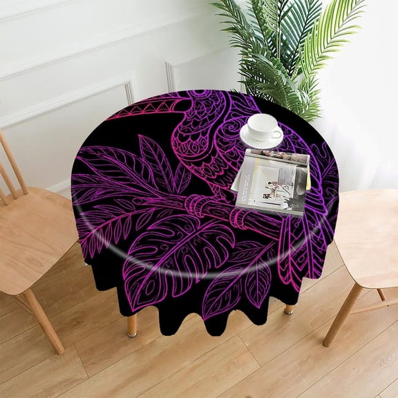 RKSupls 60 Inch Round Tablecloth, Neon Toucan Tropical Premium Polyester Straight Edge Wrinkle Resistant Washable Table Cover for Party Home Dining Decor