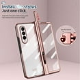 thumbnail image 3 of Cowithday for Samsung Galaxy Z Fold 3 Case with S Pen + S Pen Holder + Screen Protector + Hinge Protection, Hard Plating Frame All-Inclusive Luxury Crystal Clear Cover for Samsung Z Fold3, Rosegold, 3 of 7