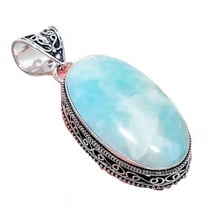 Republic Larimar Gemstone Handmade 925 Sterling Silver Jewelry Pendant 2.17" AH-765