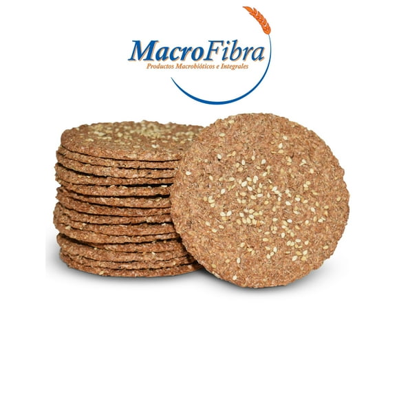 Galleta Oblea Tostis de Salvado Ajonjoli - Macrofibra Integral - sin Azucar, Vegano y Alto contenido en fibra - 3 botes c/15 pzas