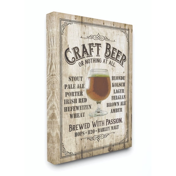 Stupell Industries Craft Beer Sign Bar Room Wooden Texture Canvas Wall Art by Retrorocket Studio
