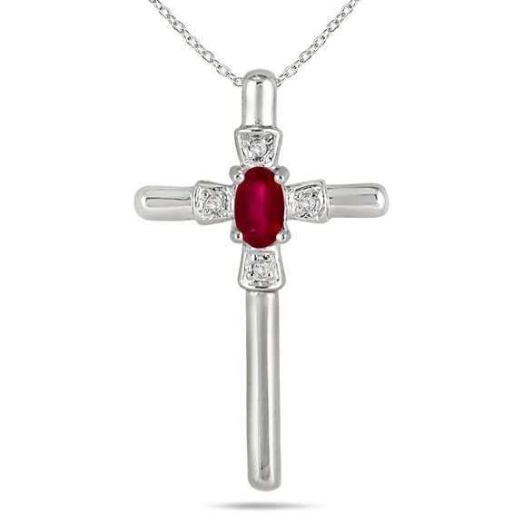 SZUL Women's Ruby and Diamond Cross Pendant 10K White Gold