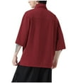 thumbnail image 3 of hopeusnice Men's Cowl Neck T-Shirt Baggy Loose Fit Short Sleeve Solid Color Tunic Tops Blouse Wine L, 3 of 3