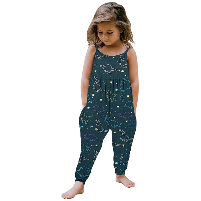 Kids Girls' Jumpsuits Rompers Summer Rompers for Girls with Pockets Adjustable Wide Leg Jumpsuit Girls Outfits Size 4-5 Years
