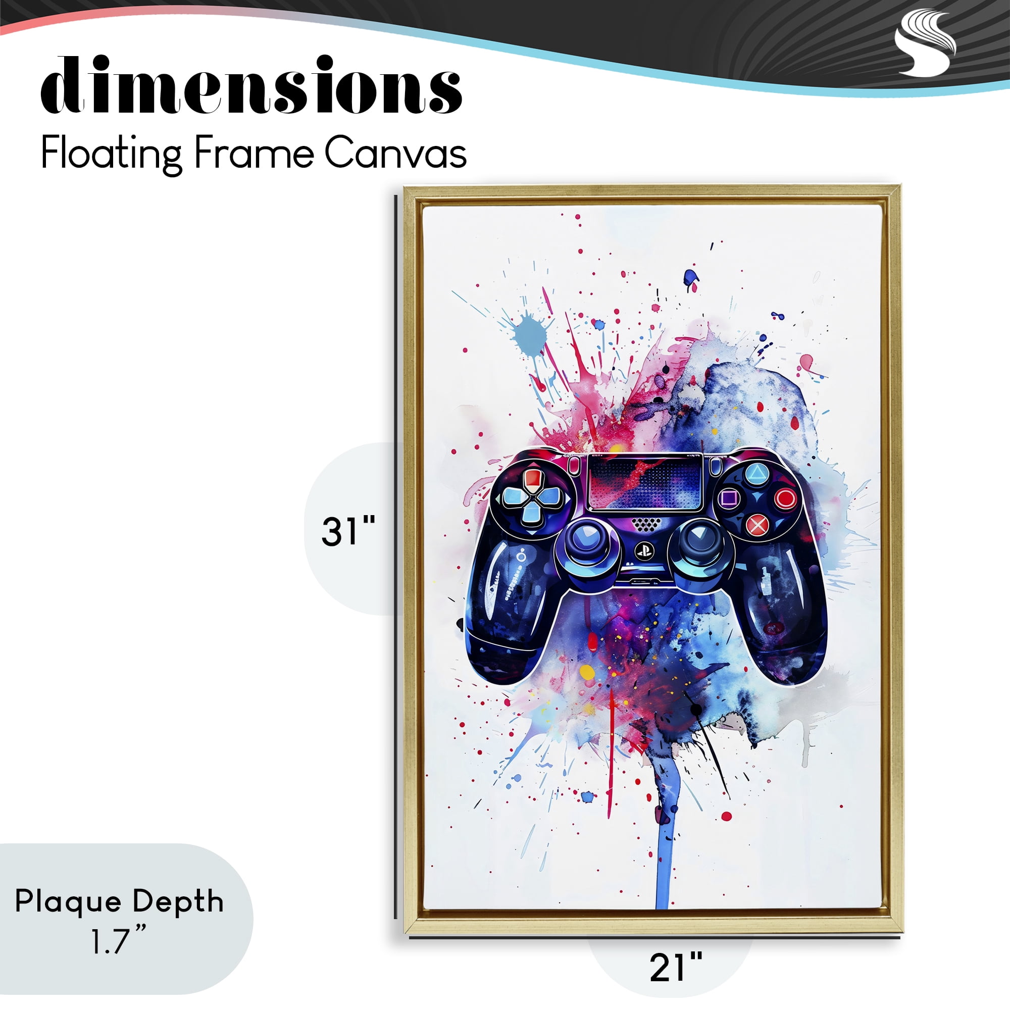 Stupell Industries Burst of Color Controller Gold Framed Floater Canvas Wall Art, design by Creative Studio