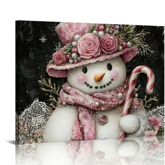 ONETECH Wall Decor for Bathroom A Beautiful Snowman in Pink Wall Art Style for Living Room Bedroom Office Fashion Kitchen Pictures 20x16in
