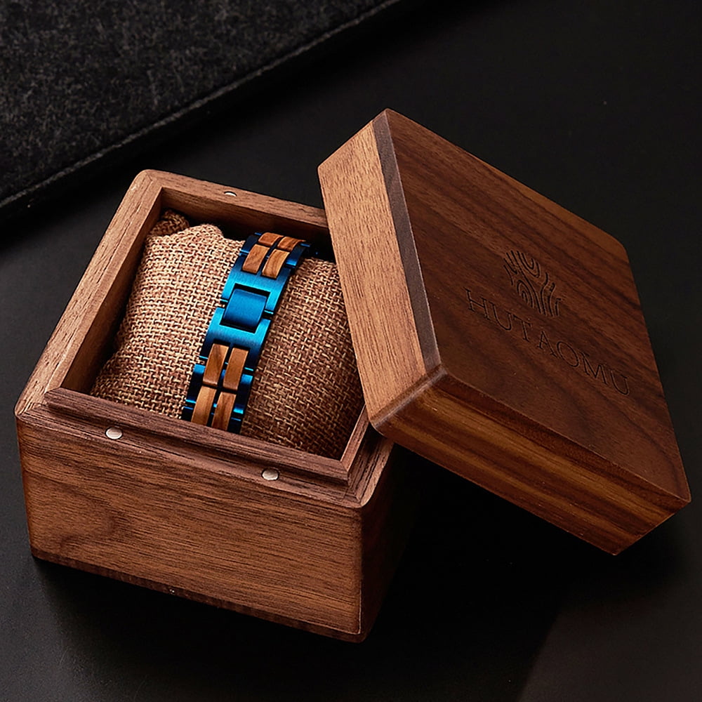 Wollet Mens Wooden Bracelet Stylish Wood & Stainless Steel Wooden Jewelry Gift for Men