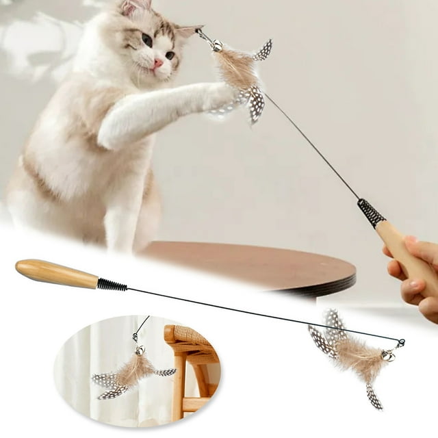Interactive Cat Teaser Wand Toy For Indoor Play Exercise Training And Entertainment With Feathers
