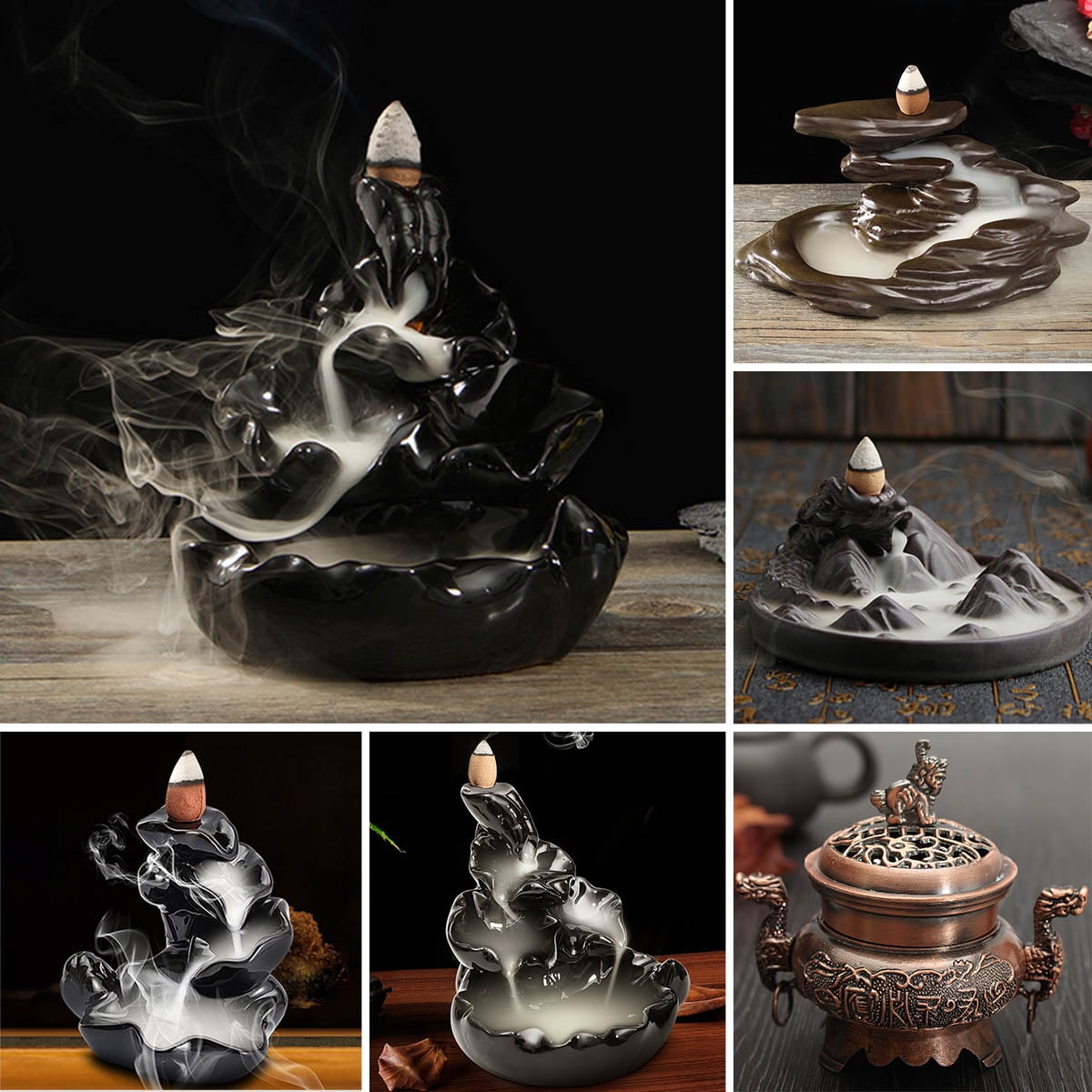 Backflow Incense Burner Porcelain Buddhist Censer Holder for Stick Cone 3# 
