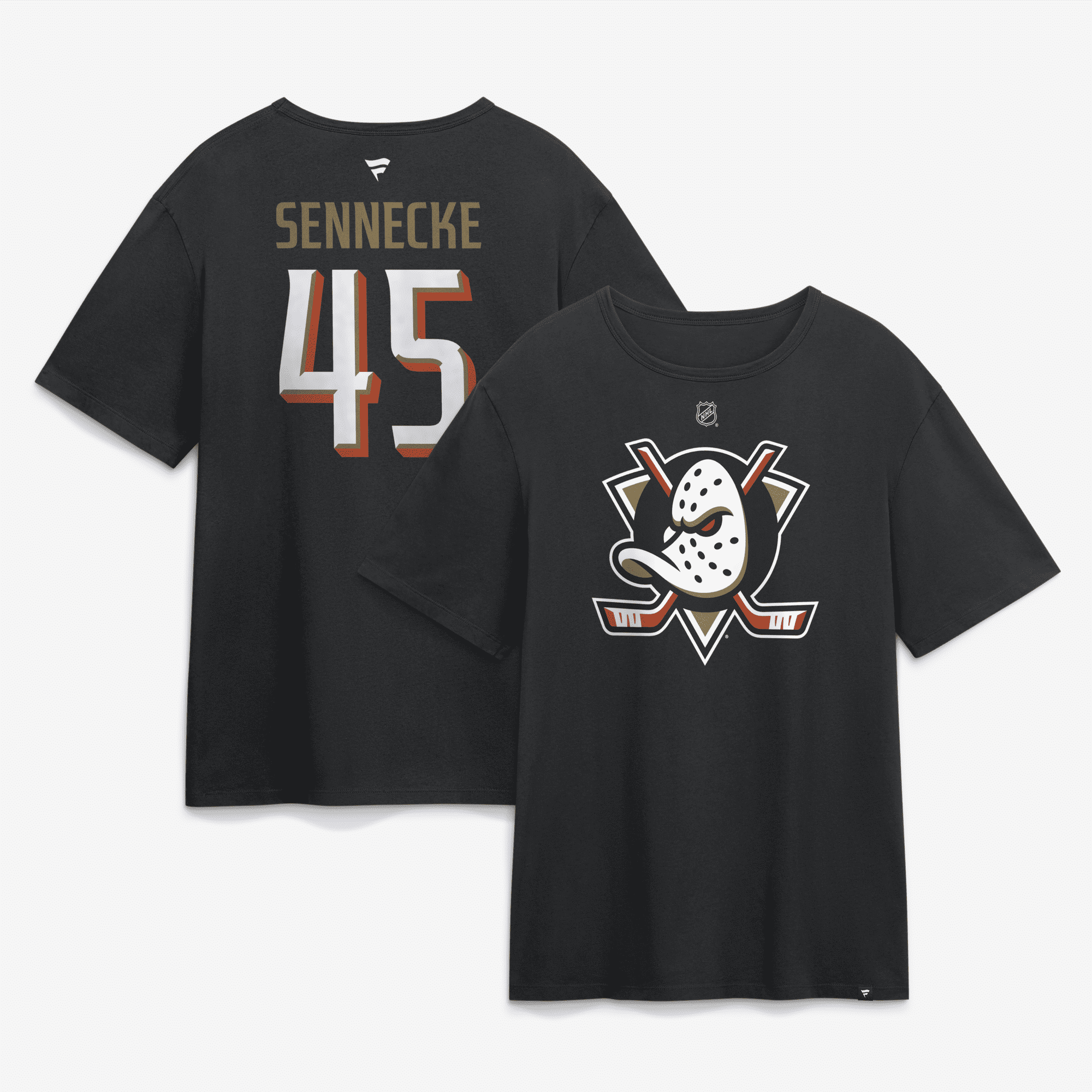 Men's Fanatics Beckett Sennecke Black Anaheim Ducks Authentic Stack Name & Number T-Shirt