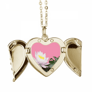 Thailand Water Lily Aquatic Folded Wings Peach Heart Pendant Necklace