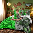 thumbnail image 4 of meiyoeat Pixel Grass D Initial Twin Bedding for Boys, Gamer Block Monogram Bedding Comforter Set, Green Brown, Gamepad Reversible, 7-Piece, 4 of 6