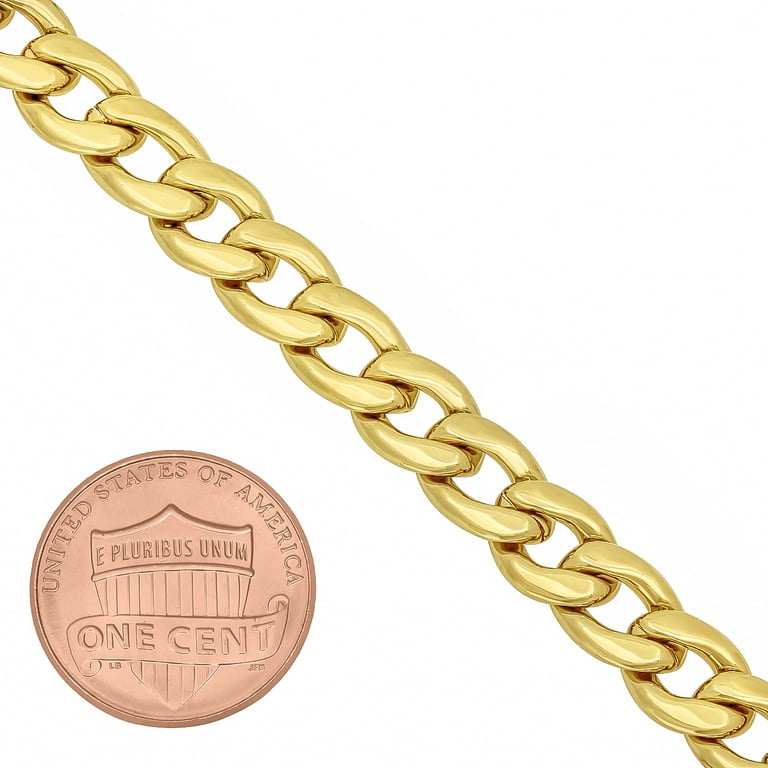 7mm 14k Yellow Gold Plated Flat Cuban Link Curb Chain Necklace, 36 inches